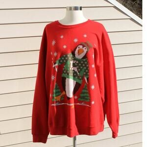 Jerzees Ugly Christmas Sweatshirt Penguin Dancing Reindeer Snowflake Size 2X